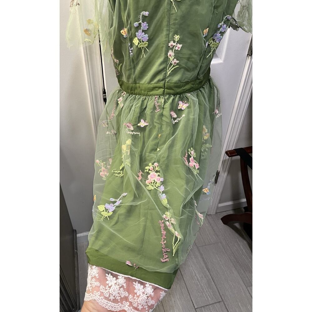 Green Tulle Embroider Floral Lined Fairy Garden Wedding/Prom Dress Plus NWT XXL - Picture 12 of 15